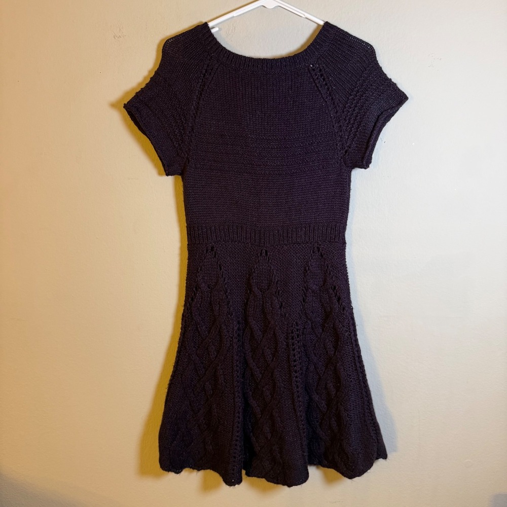 Free People Women Purple Cable Knit Wool Blend Short Sleeve Mini Dress Fit Flare - Picture 5 of 7